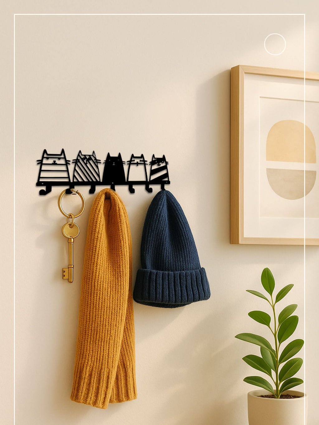 Cat Silhouette Wall Key Holder – Decorative Entryway Hooks for Keys, Leashes & Small Accessories