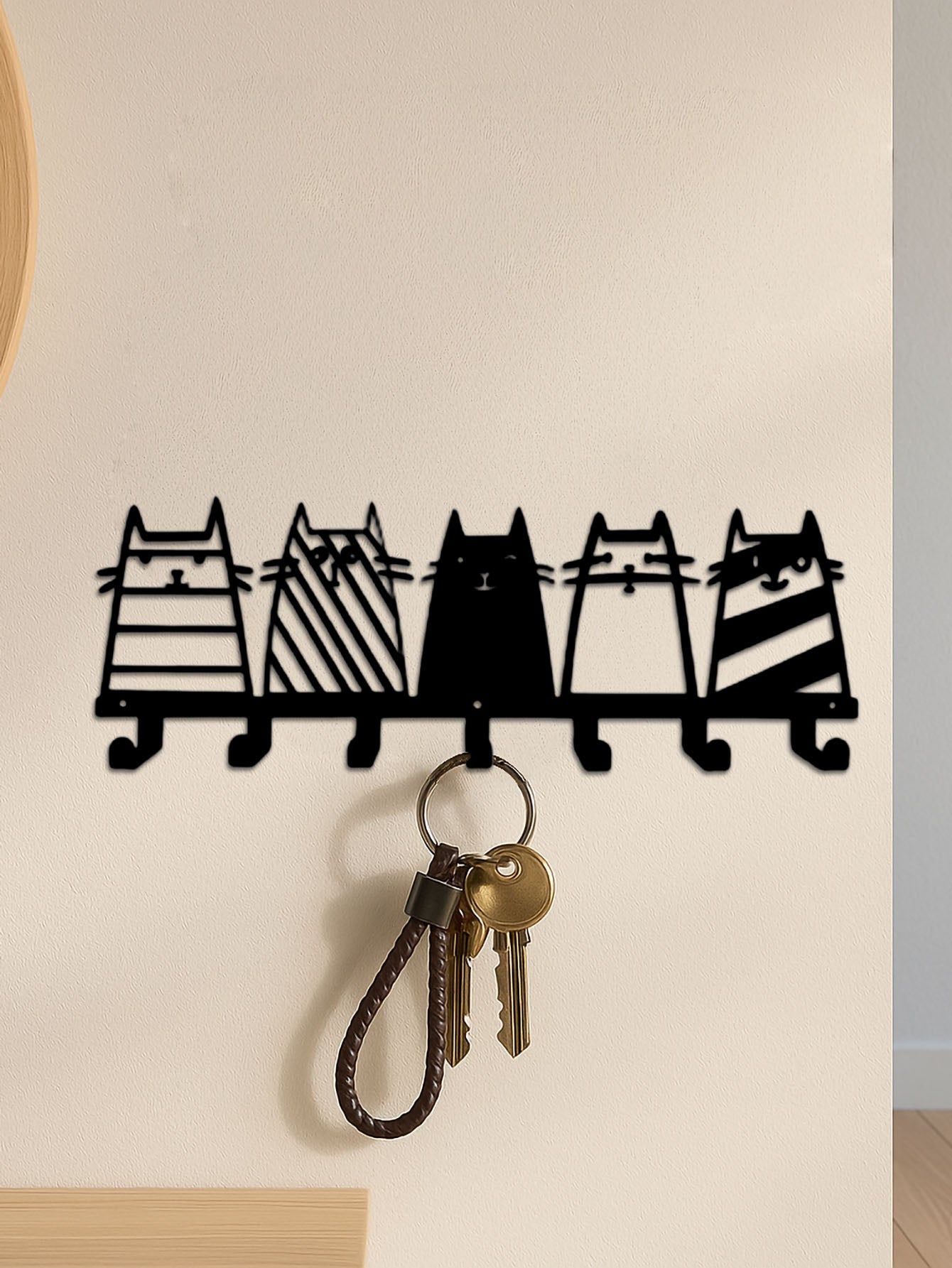 Cat Silhouette Wall Key Holder – Decorative Entryway Hooks for Keys, Leashes & Small Accessories