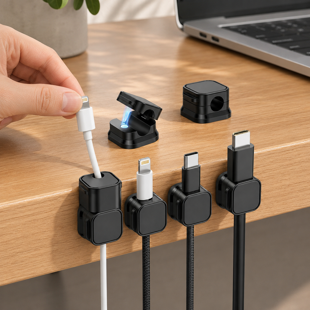 6-Pack Magnetic Cable Clips – Adhesive Cord Organizer Holders for Desks, Chargers & Electronics