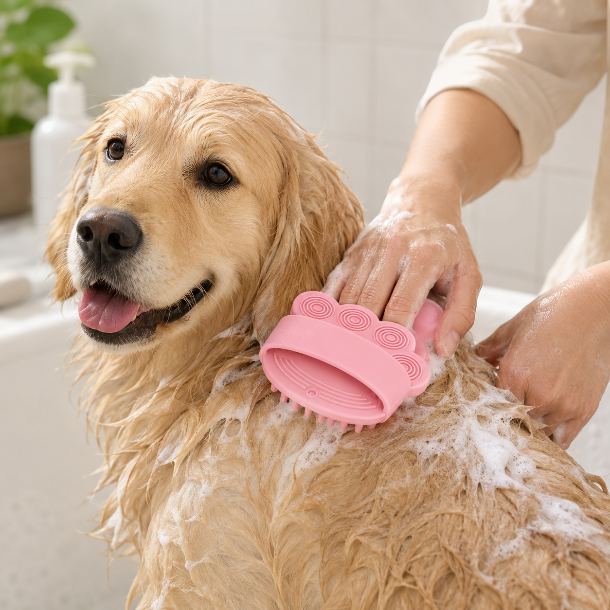 Rubber Dog Bath Brush – Pet Grooming, Shampoo, Massage & Hair-Removal Comb