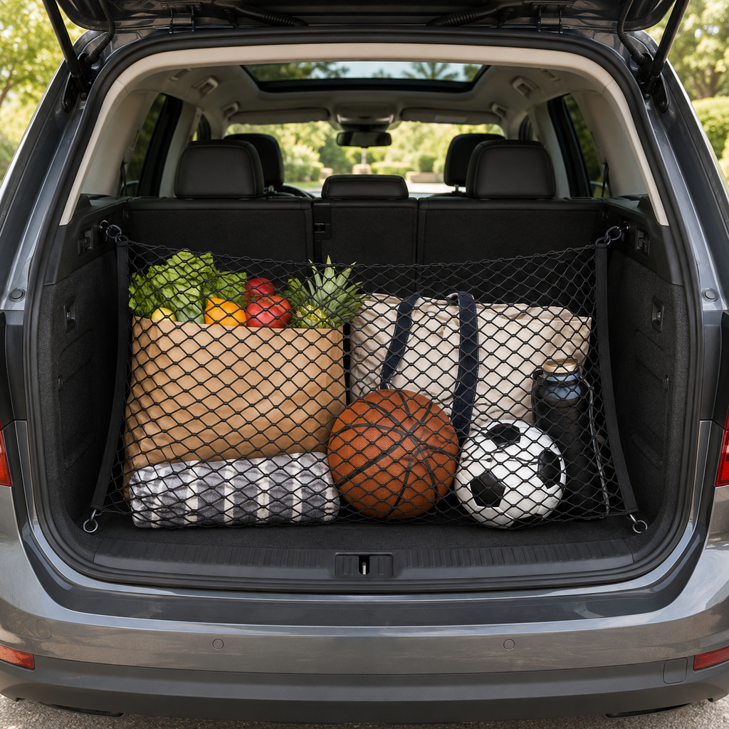 Elastic Car Trunk Cargo Net – Stretch Nylon Mesh Luggage & Grocery Storage Organizer