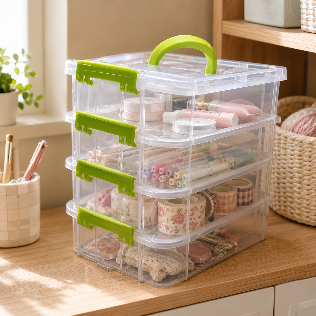 4-Layer Clear Plastic Storage Box – Portable Compartment Organizer for Crafts, Toys & Small Parts