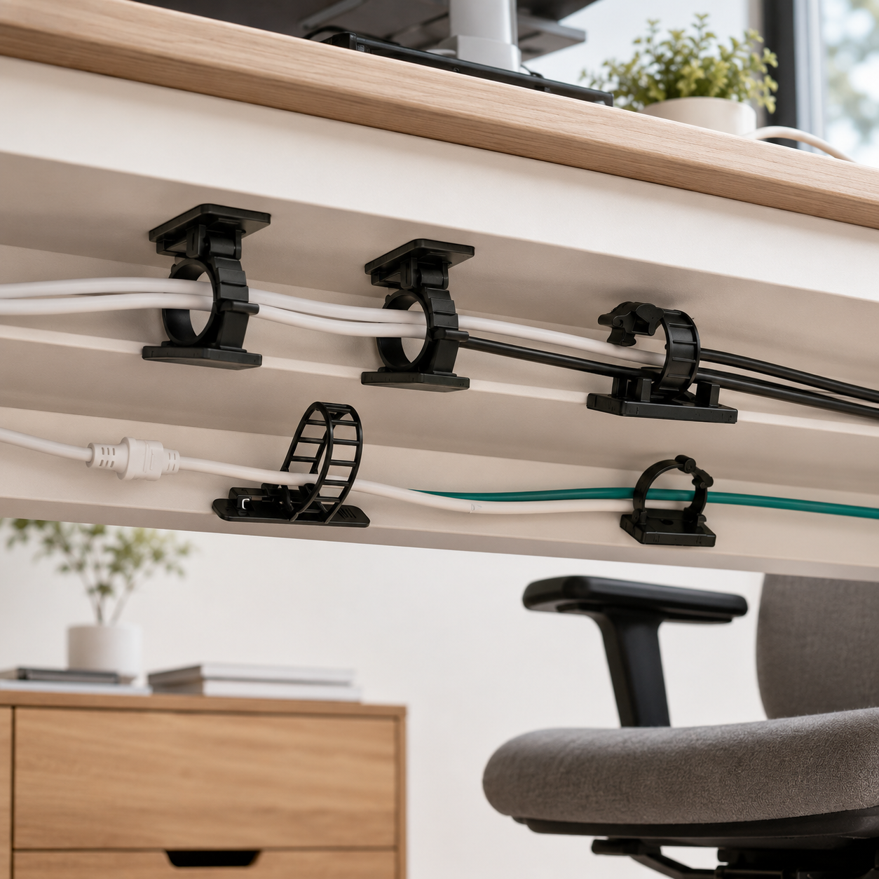 10-Piece Under-Desk Cable Organizer – Cord Clips & Wire Holders for USB, Mouse, Headphone & TV Cables