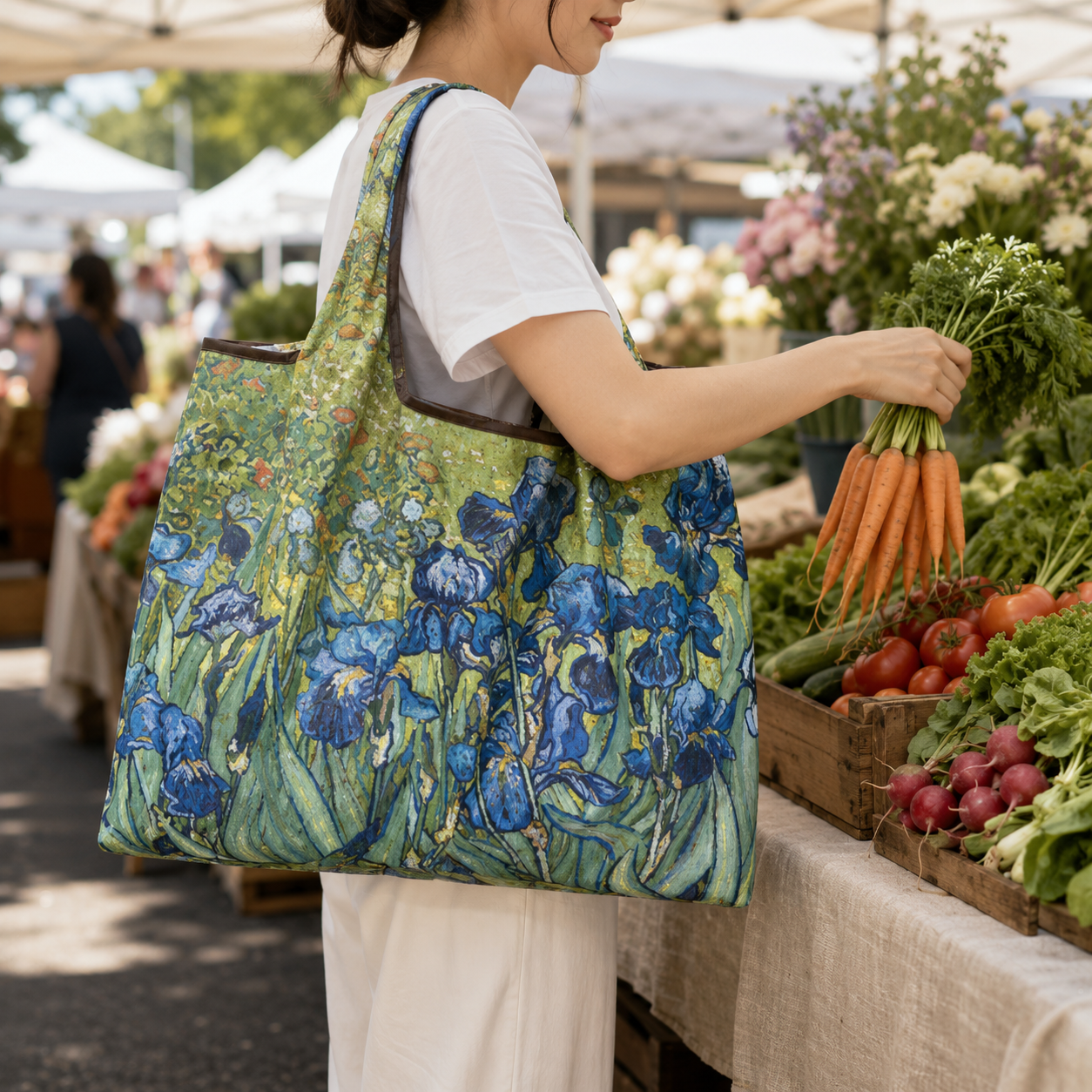 Flower Print Foldable Shopping Bag – Reusable Large Tote, Shoulder Bag & Travel Beach Carryall