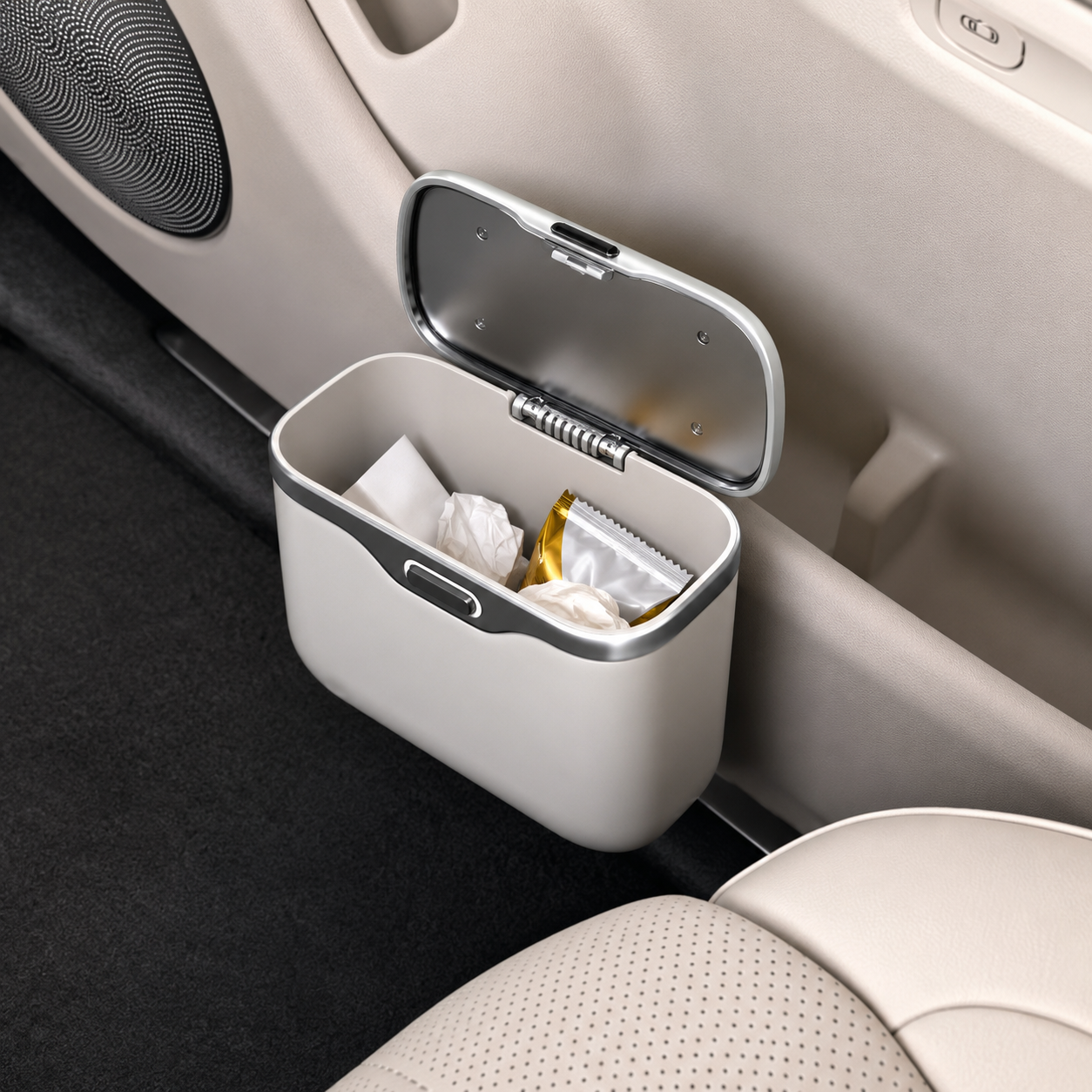 Car Trash Can with Lid – Hanging Wet/Dry Vehicle Waste Bin & Interior Storage Organizer