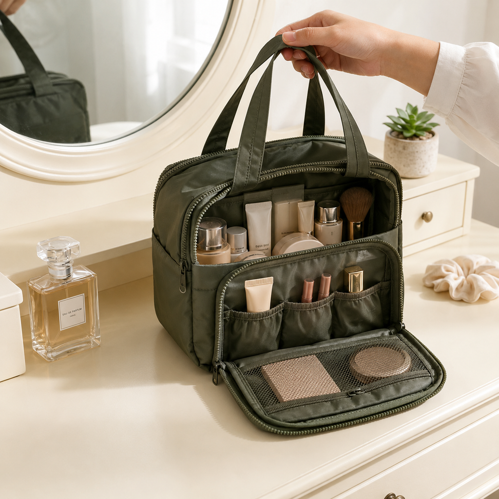 Multi-Opening Makeup Bag – Cosmetic, Toiletry & Grooming Organizer for Travel, Commutes & Home
