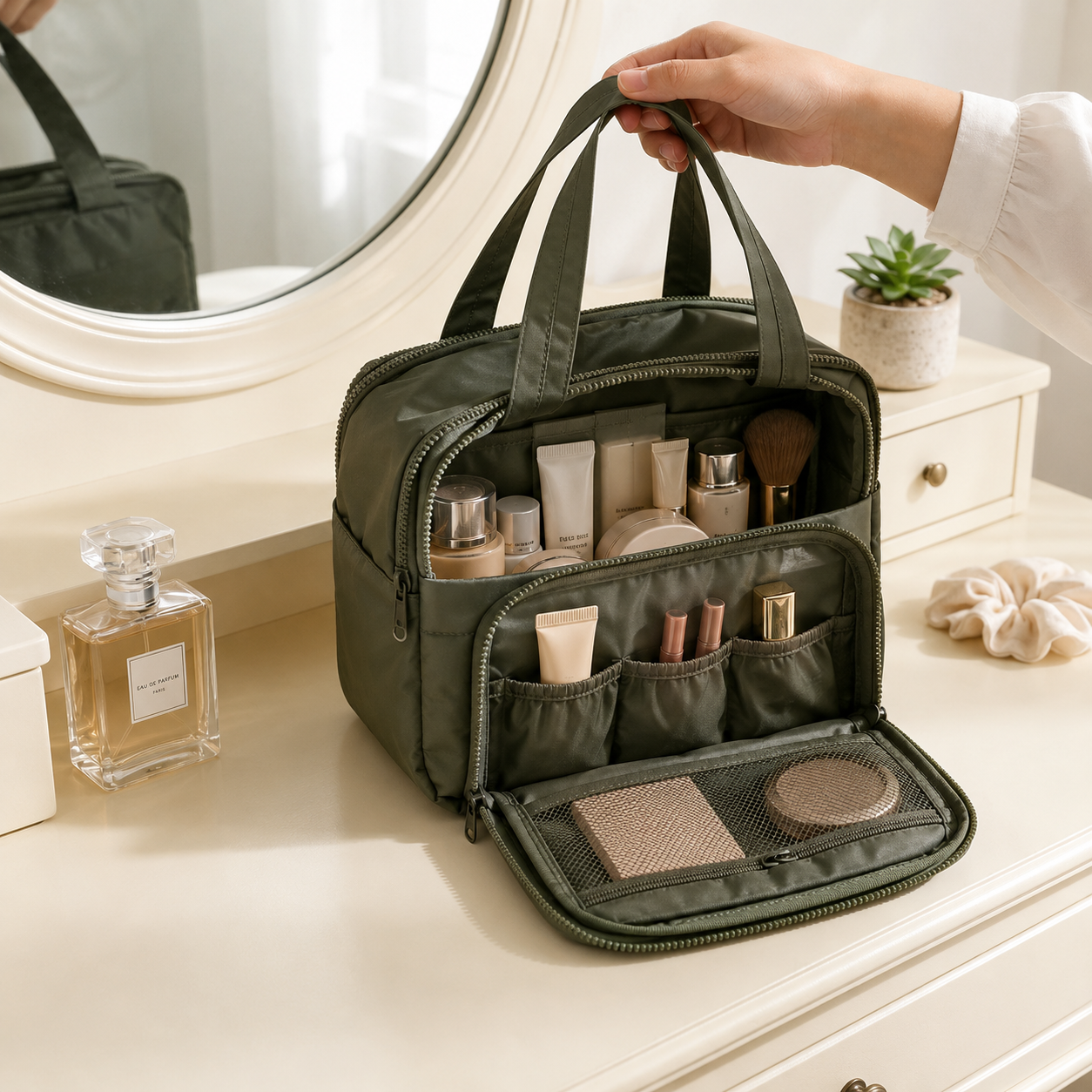 Multi-Opening Makeup Bag – Cosmetic, Toiletry & Grooming Organizer for Travel, Commutes & Home