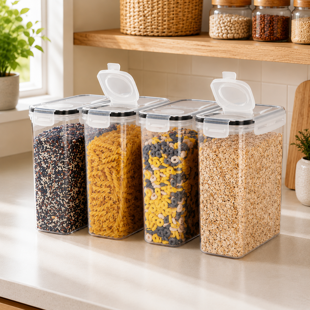 4-Piece 4L Airtight Food Storage Container Set – Lidded Pantry & Kitchen Organizers