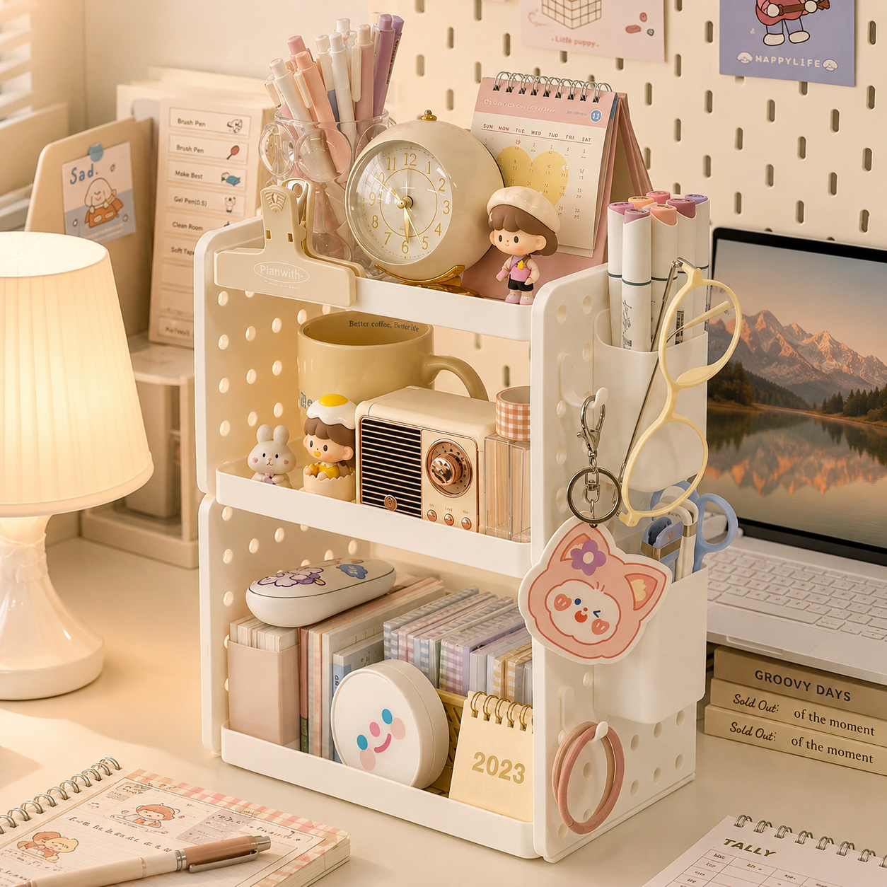 3-Tier Desktop Organizer – Desk Shelf, Pegboard & Pen Holder for Office and Study Storage