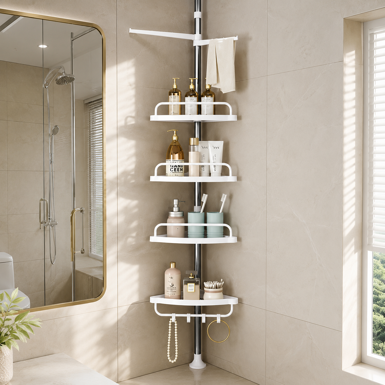 Corner Shower Bar Organizer – Floor-Standing Bathroom Towel Rack & Shower Storage Stand