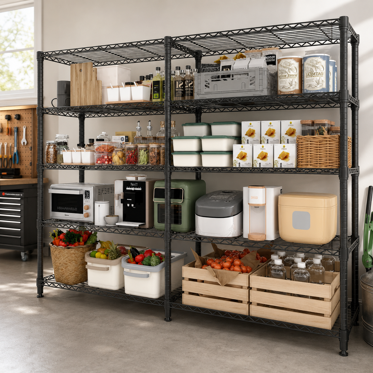 Heavy-Duty Metal Storage Shelves – Adjustable 4 or 5-Tier Utility Rack for Garage, Pantry & Commercial Use