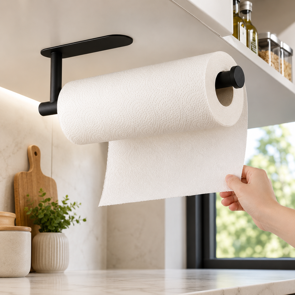 Adhesive Paper Towel Holder – Wall-Mount Kitchen Roll Dispenser & Bathroom Towel Rack