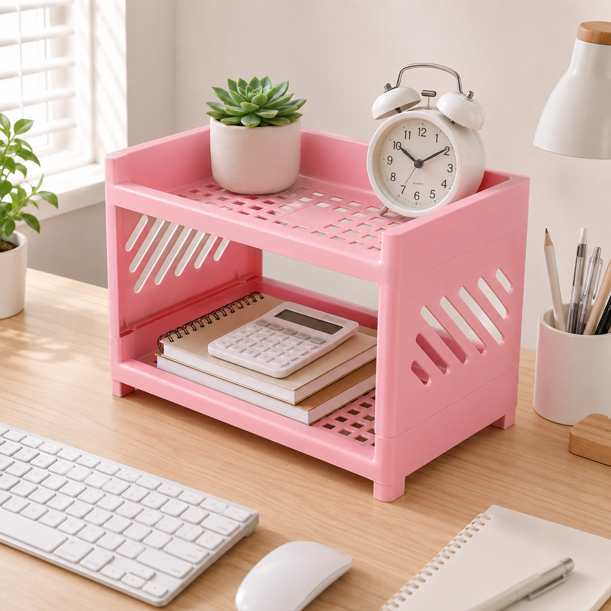 Modern 2-Tier Desk Storage Rack – Open-Frame Office Organizer for Notebooks, Stationery & Supplies