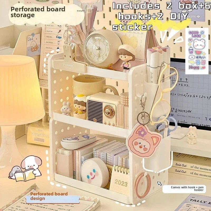 3-Tier Desktop Organizer – Desk Shelf, Pegboard & Pen Holder for Office and Study Storage