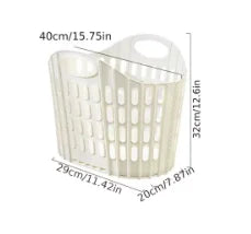 Foldable Plastic Laundry Hamper – Ventilated Collapsible Clothes Basket with Built-In Handles
