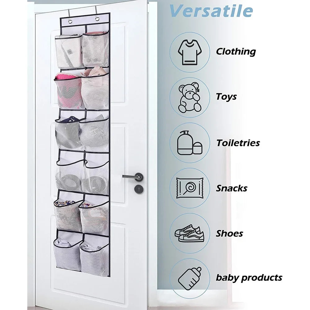 12-Pocket Over-the-Door Shoe Organizer – Mesh Hanging Shoe Rack with Hooks for Bedroom & Closet