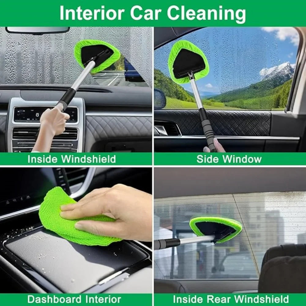 9-Piece Windshield Cleaner Tool Set – Extendable Car Window Brush with 6 Microfiber Pads