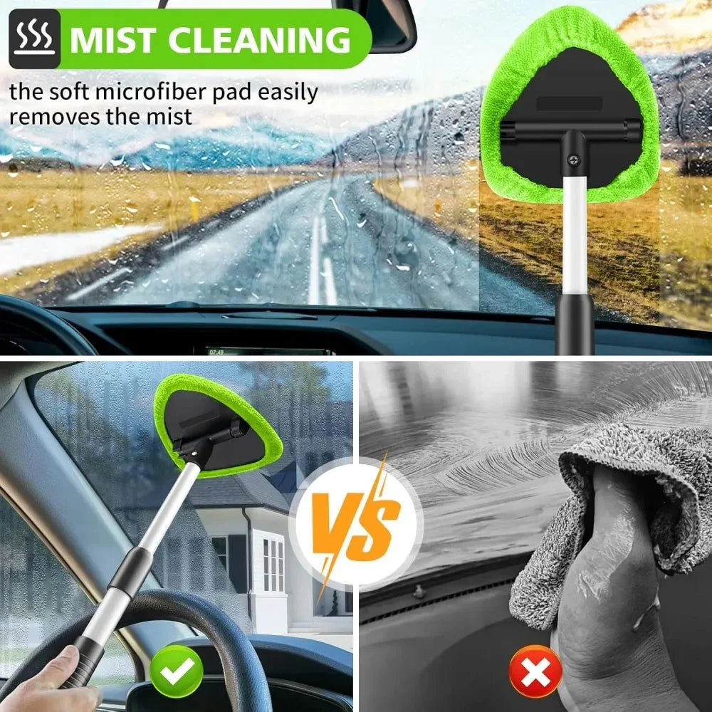 9-Piece Windshield Cleaner Tool Set – Extendable Car Window Brush with 6 Microfiber Pads