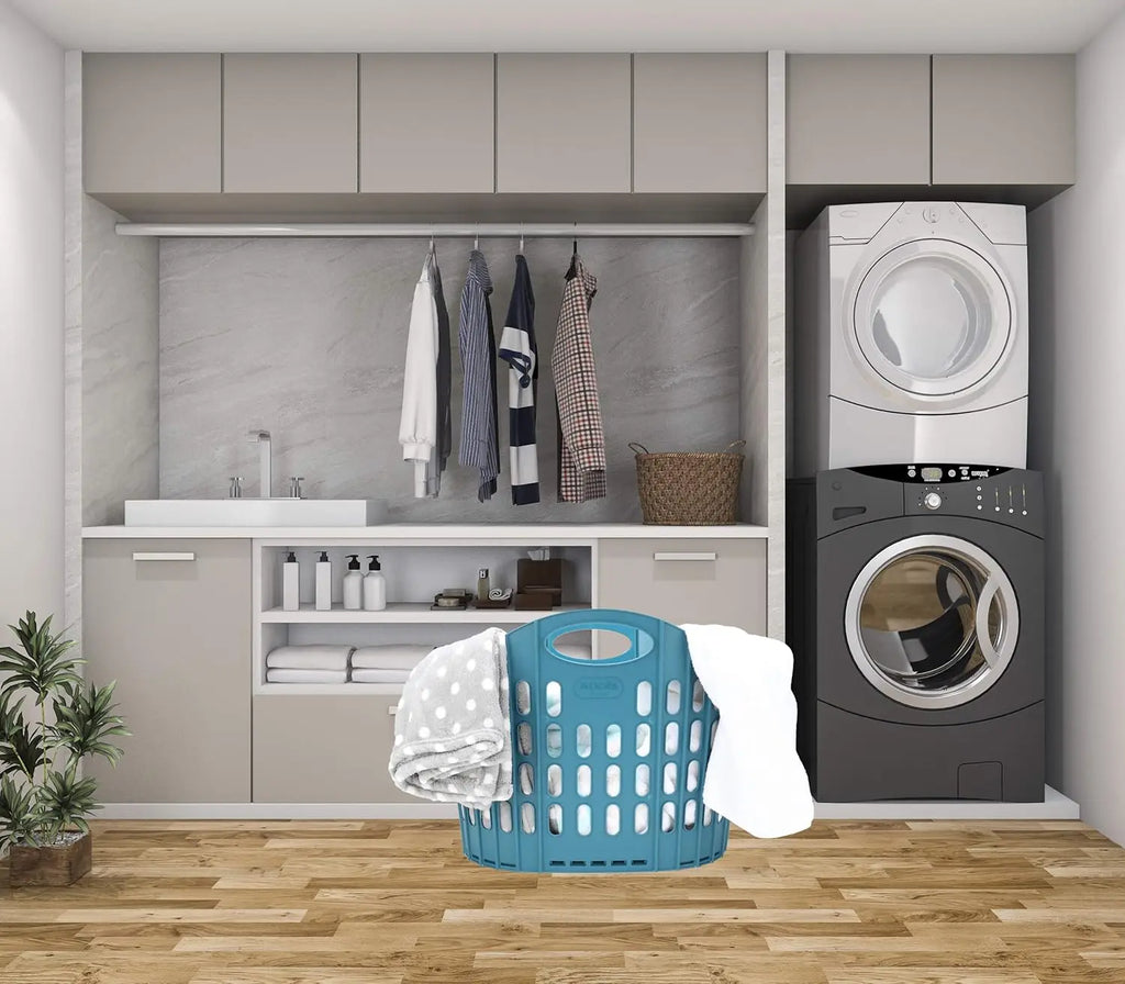Foldable Plastic Laundry Hamper – Ventilated Collapsible Clothes Basket with Built-In Handles