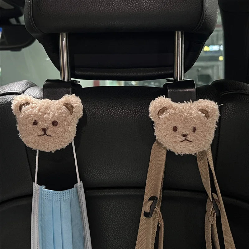 2-Piece Bear Car Headrest Hooks – Seat-Back Hangers for Grocery Bags, Handbags & Storage