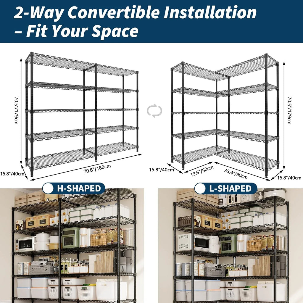 Heavy-Duty Metal Storage Shelves – Adjustable 4 or 5-Tier Utility Rack for Garage, Pantry & Commercial Use