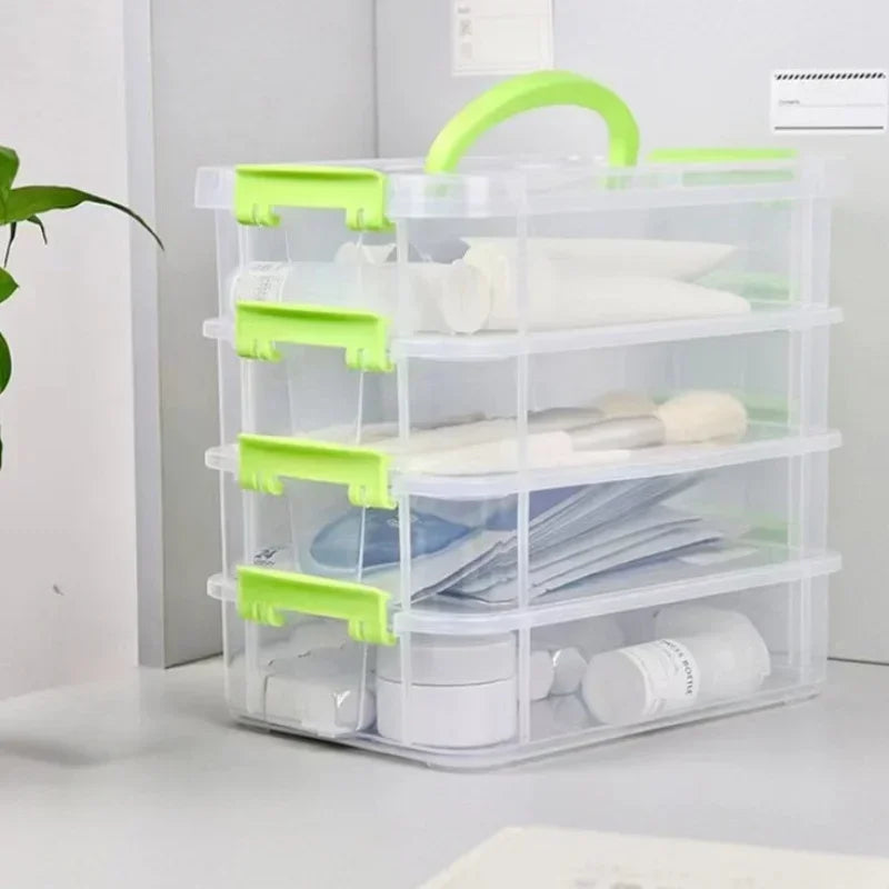 4-Layer Clear Plastic Storage Box – Portable Compartment Organizer for Crafts, Toys & Small Parts