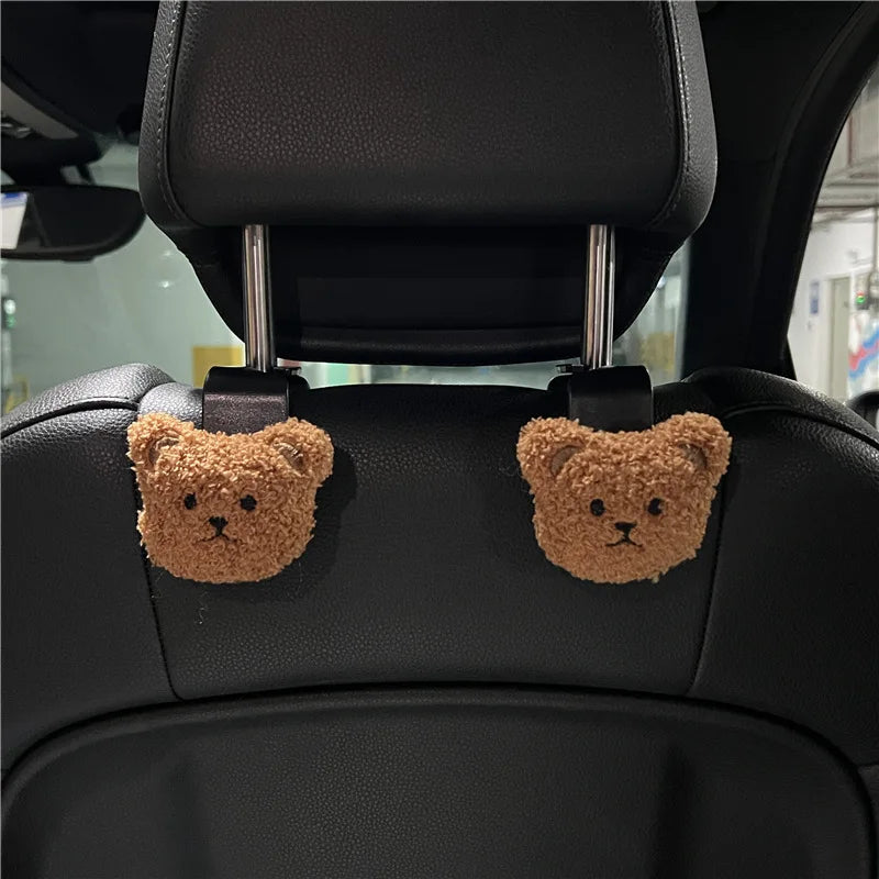 2-Piece Bear Car Headrest Hooks – Seat-Back Hangers for Grocery Bags, Handbags & Storage