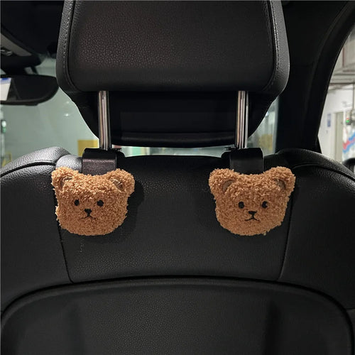 2-Piece Bear Car Headrest Hooks – Seat-Back Hangers for Grocery Bags, Handbags & Storage