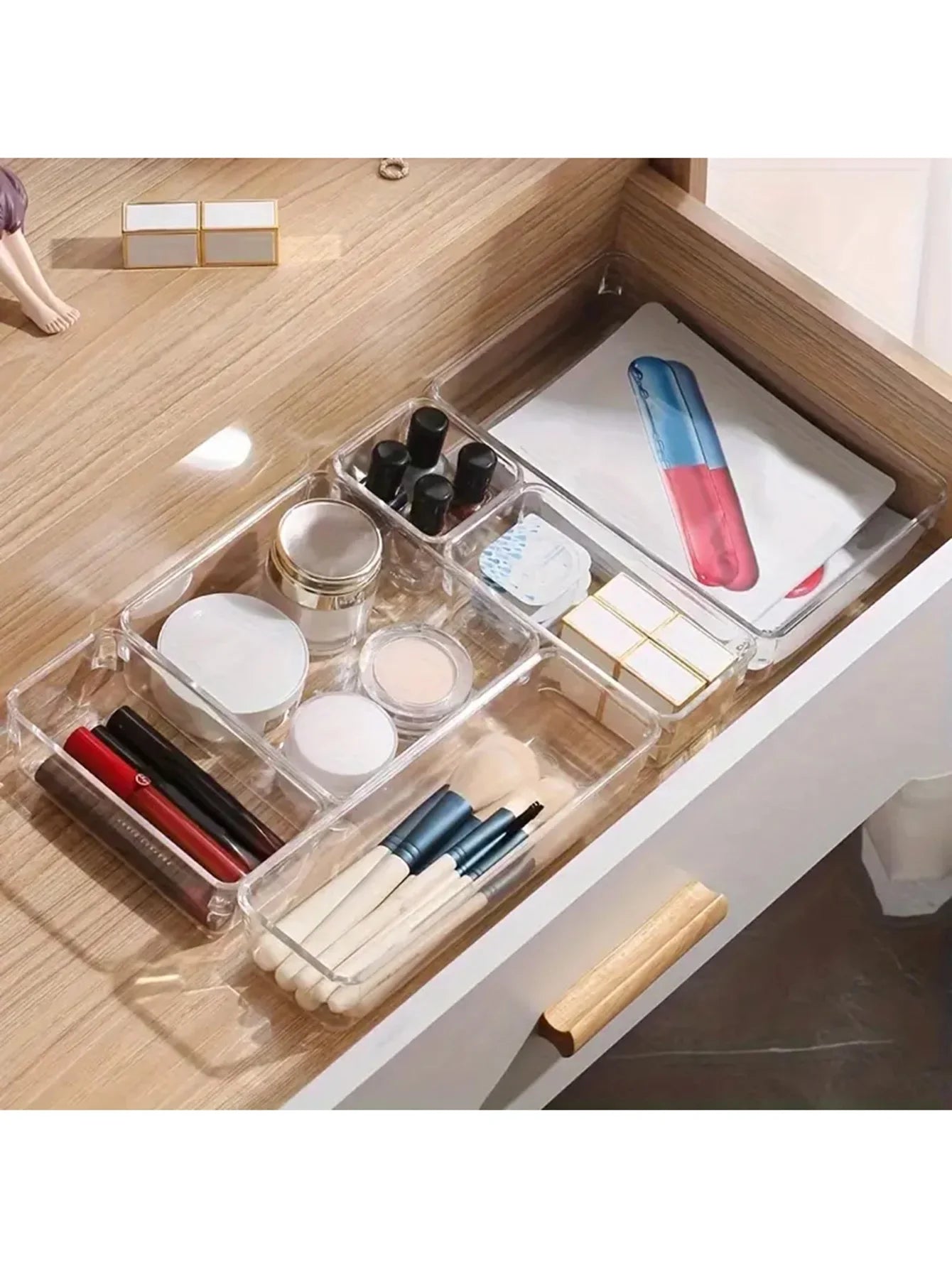 44-Piece Clear Drawer Organizer Set – Plastic Divider Bins for Kitchen, Bathroom, Office & Vanity