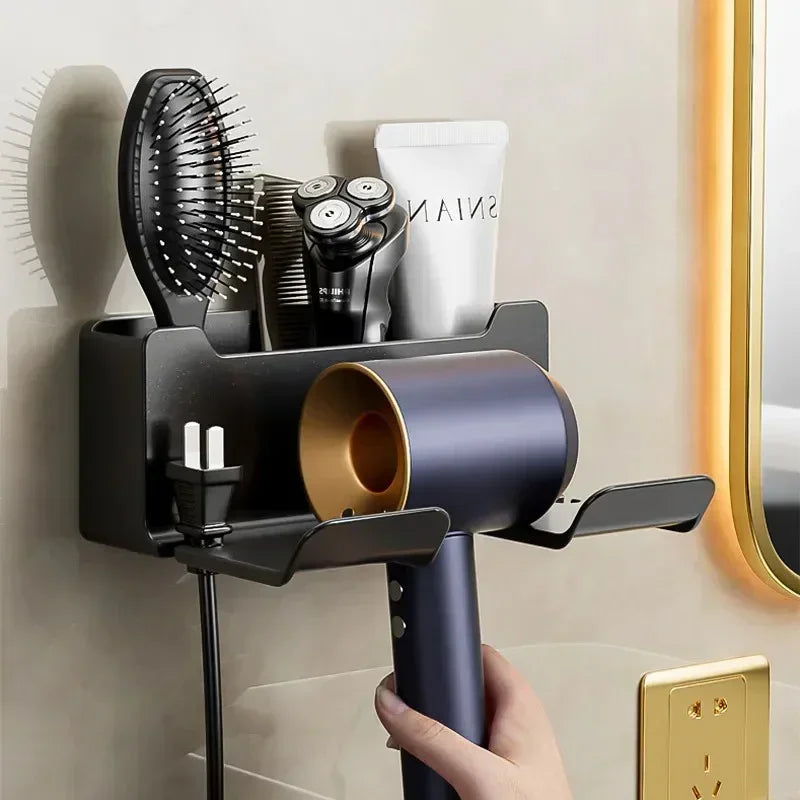 Wall-Mount Hair Dryer Holder – Suction Bathroom Organizer for Hair Dryers & Styling Tools