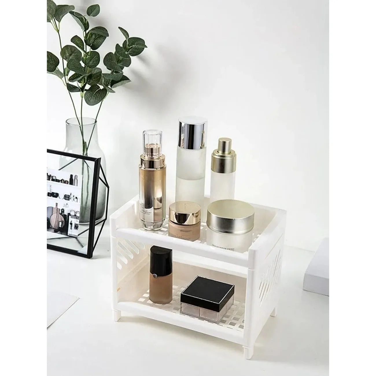Modern 2-Tier Desk Storage Rack – Open-Frame Office Organizer for Notebooks, Stationery & Supplies