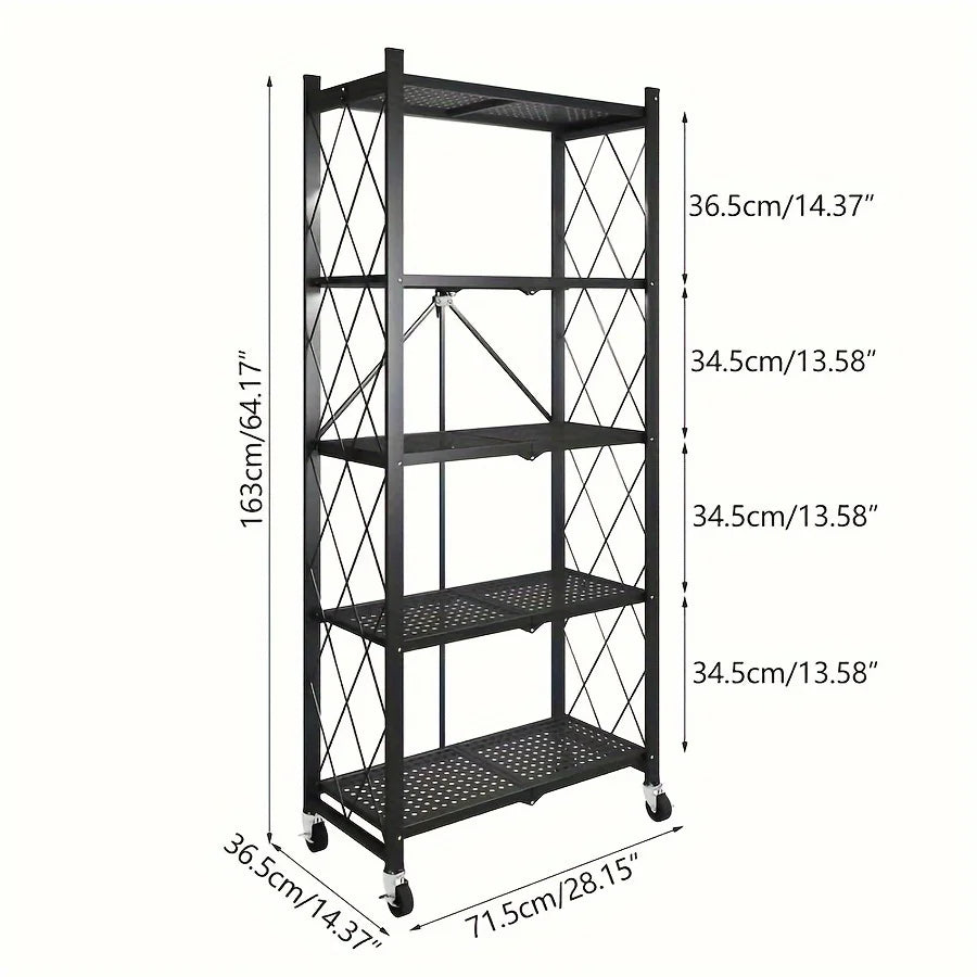 Heavy-Duty Foldable Metal Storage Rack with Wheels – Mobile 3, 4 or 5-Tier Organizer Shelf