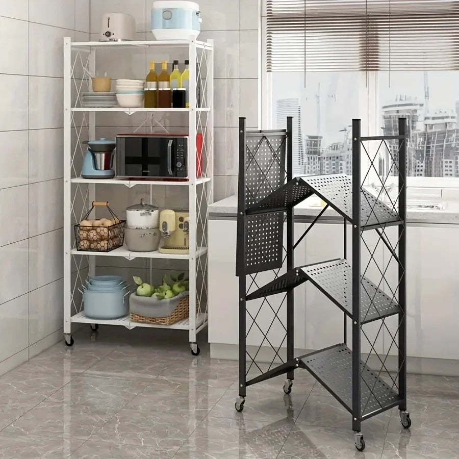 Heavy-Duty Foldable Metal Storage Rack with Wheels – Mobile 3, 4 or 5-Tier Organizer Shelf