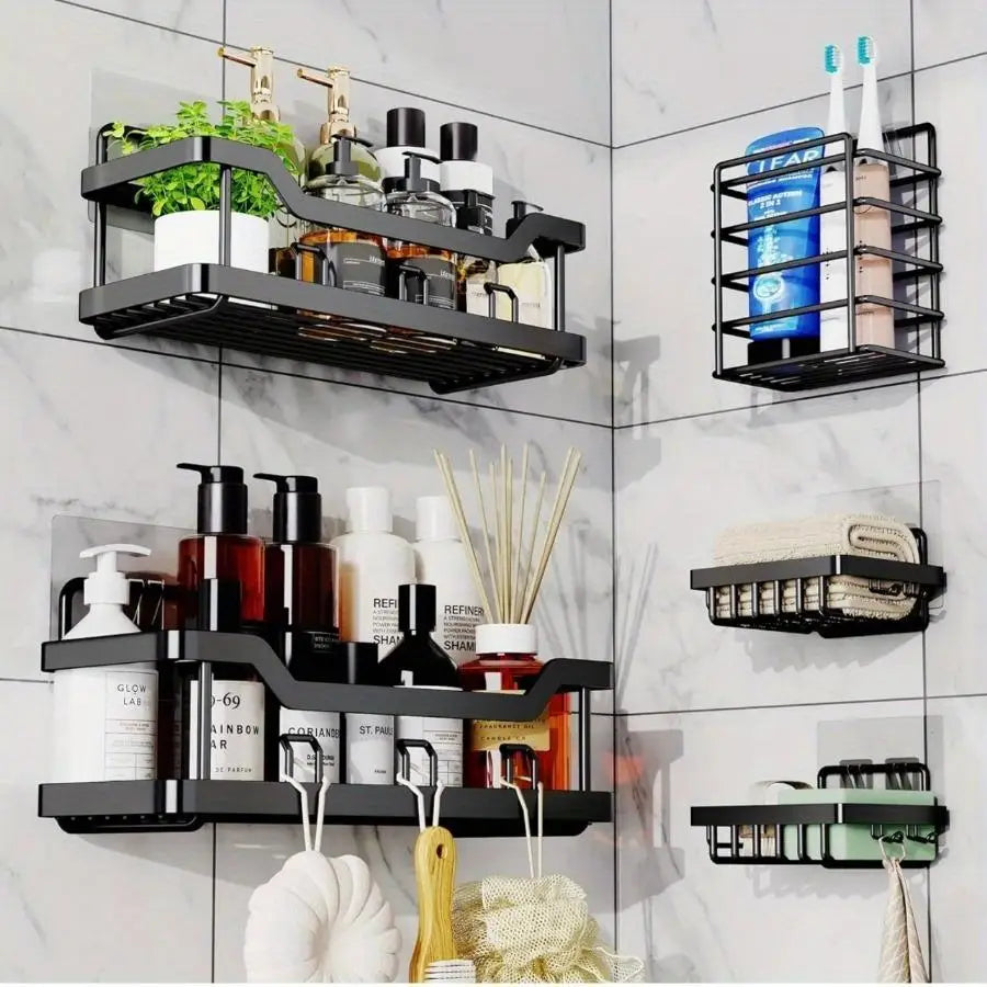 Adhesive Shower Organizer Set – No-Drill Stainless-Steel Bathroom Caddies & Storage Racks
