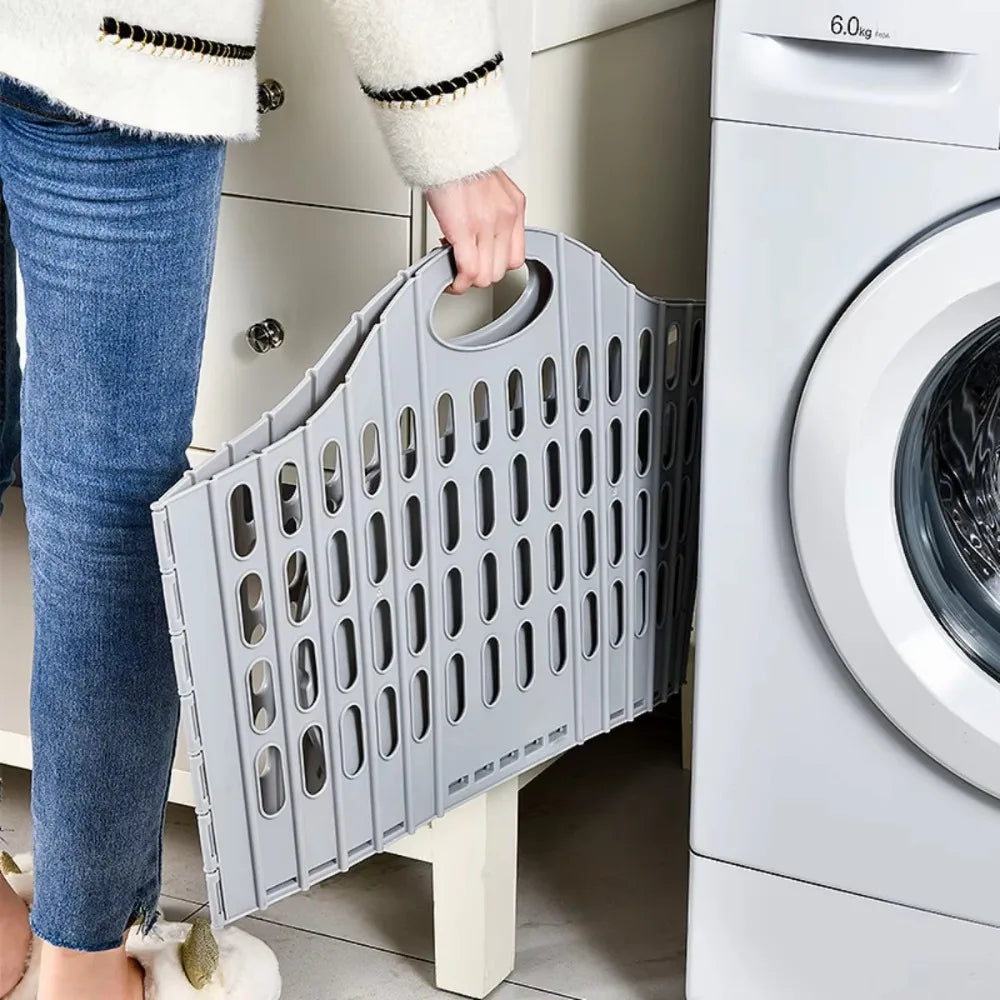 Foldable Plastic Laundry Hamper – Ventilated Collapsible Clothes Basket with Built-In Handles