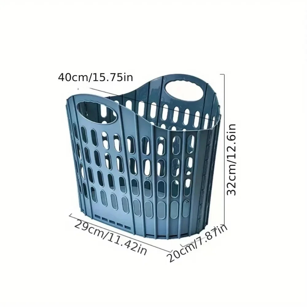 Foldable Plastic Laundry Hamper – Ventilated Collapsible Clothes Basket with Built-In Handles