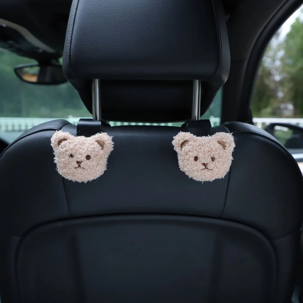 2-Piece Bear Car Headrest Hooks – Seat-Back Hangers for Grocery Bags, Handbags & Storage