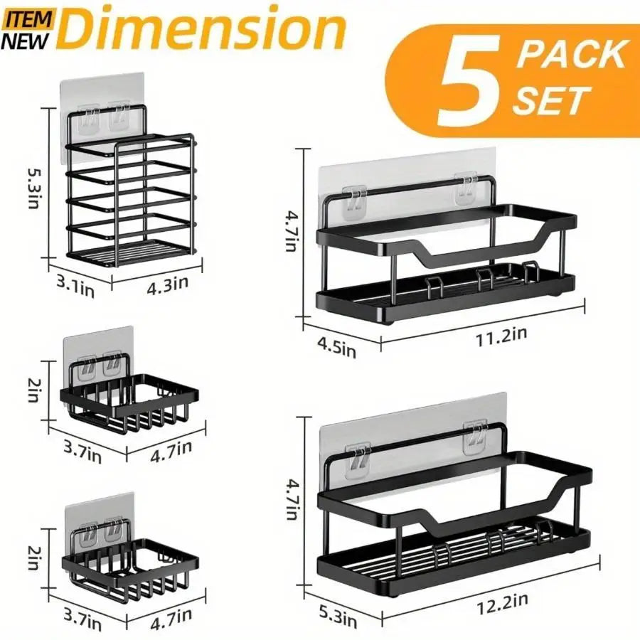 Adhesive Shower Organizer Set – No-Drill Stainless-Steel Bathroom Caddies & Storage Racks