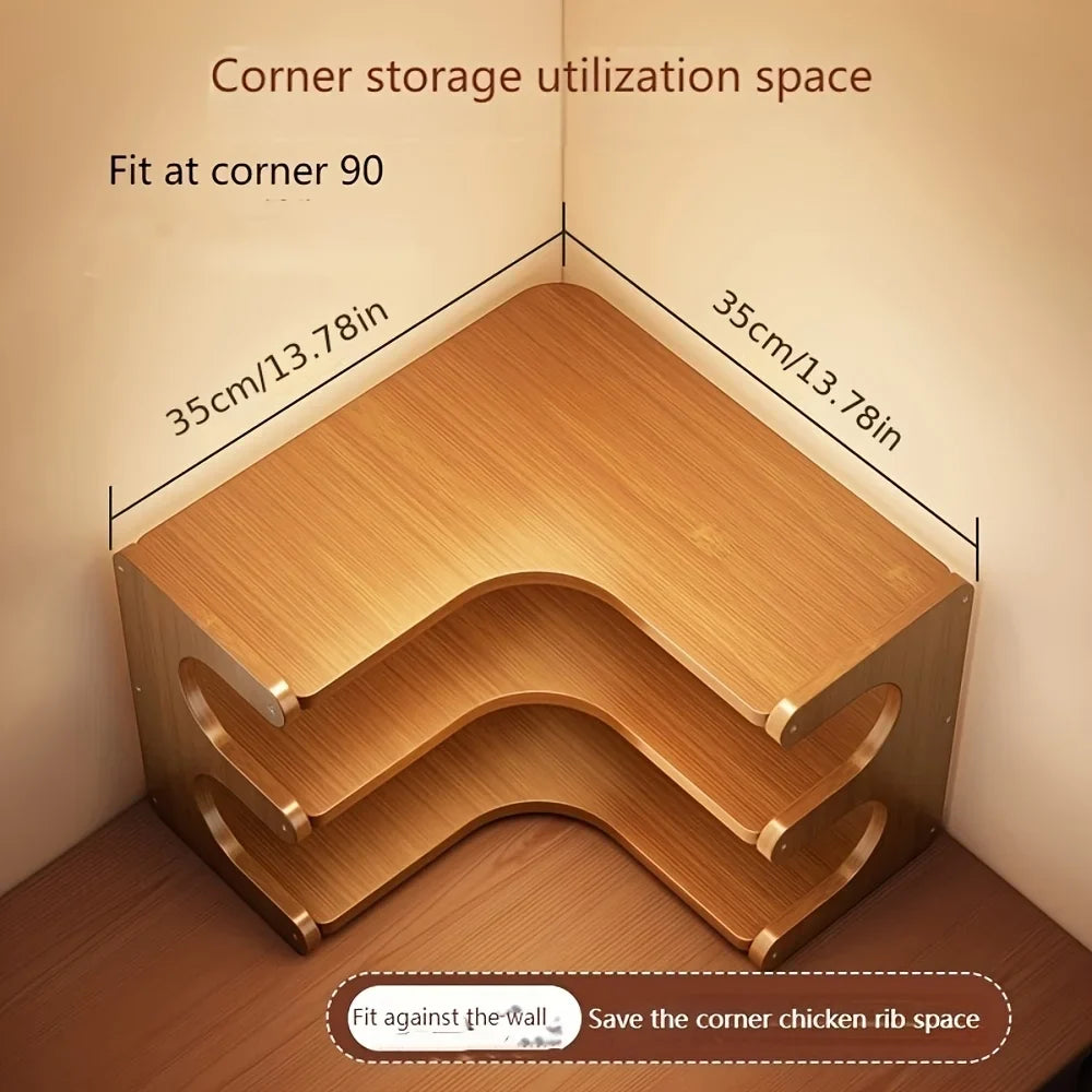 Multi-Tier Bamboo Corner Desk Shelf – Natural Wood Organizer for Books, Plants & Stationery