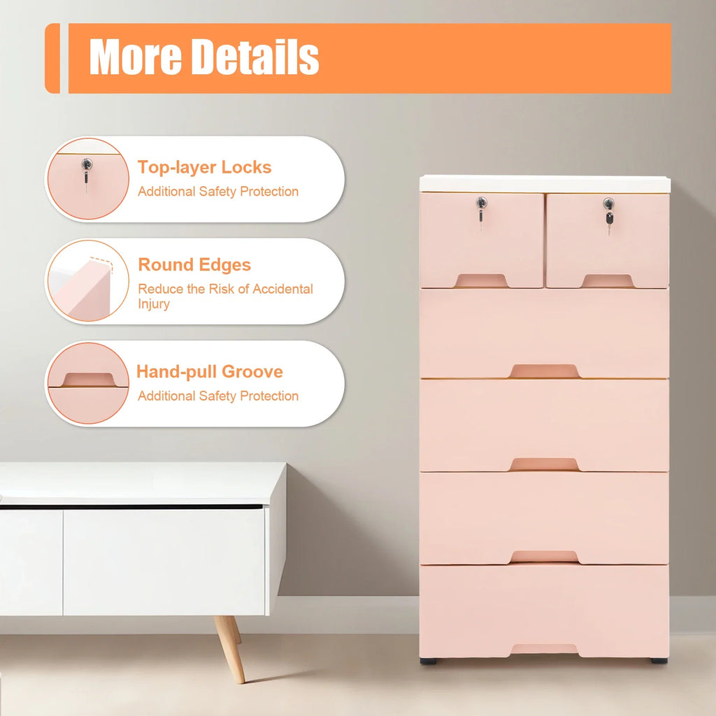 5-Tier Plastic Storage Cabinet – 6-Drawer Lockable Organizer for Bedroom, Closet & Living Room