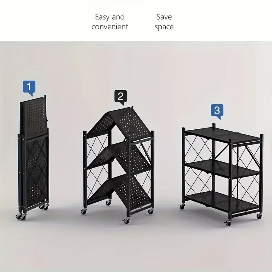 Heavy-Duty Foldable Metal Storage Rack with Wheels – Mobile 3, 4 or 5-Tier Organizer Shelf