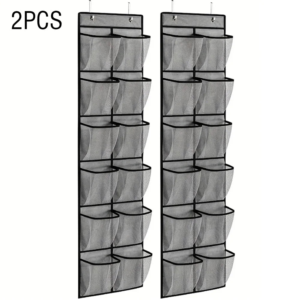 12-Pocket Over-the-Door Shoe Organizer – Mesh Hanging Shoe Rack with Hooks for Bedroom & Closet