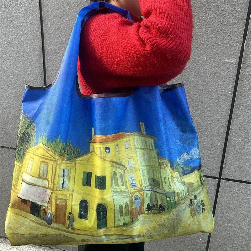 Flower Print Foldable Shopping Bag – Reusable Large Tote, Shoulder Bag & Travel Beach Carryall