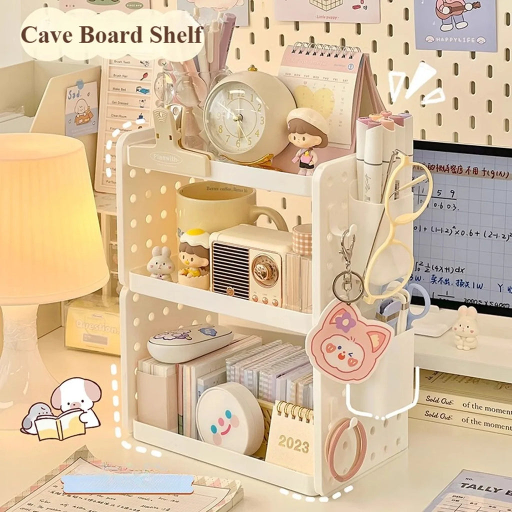 3-Tier Desktop Organizer – Desk Shelf, Pegboard & Pen Holder for Office and Study Storage