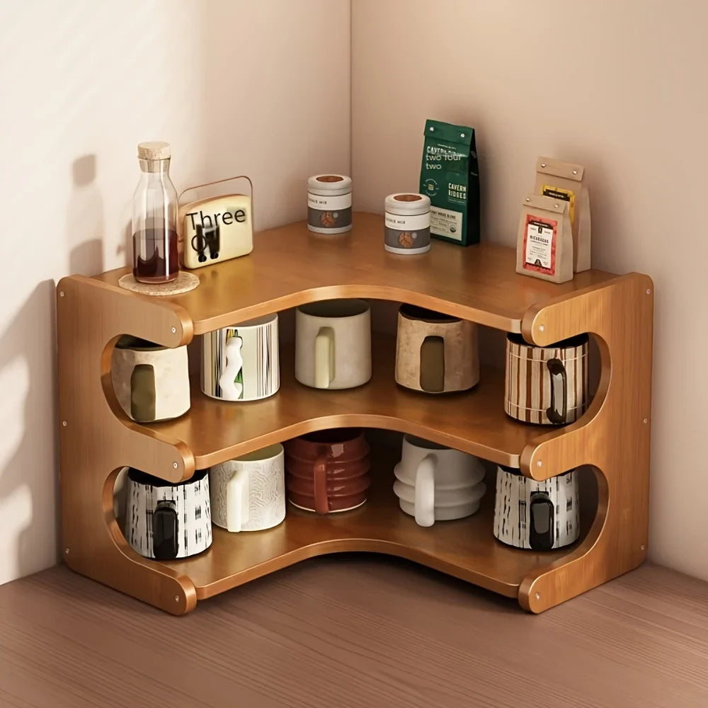 Multi-Tier Bamboo Corner Desk Shelf – Natural Wood Organizer for Books, Plants & Stationery