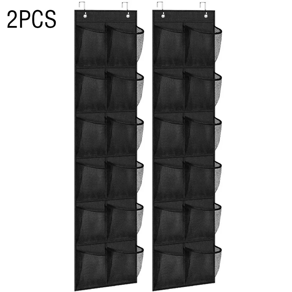 12-Pocket Over-the-Door Shoe Organizer – Mesh Hanging Shoe Rack with Hooks for Bedroom & Closet