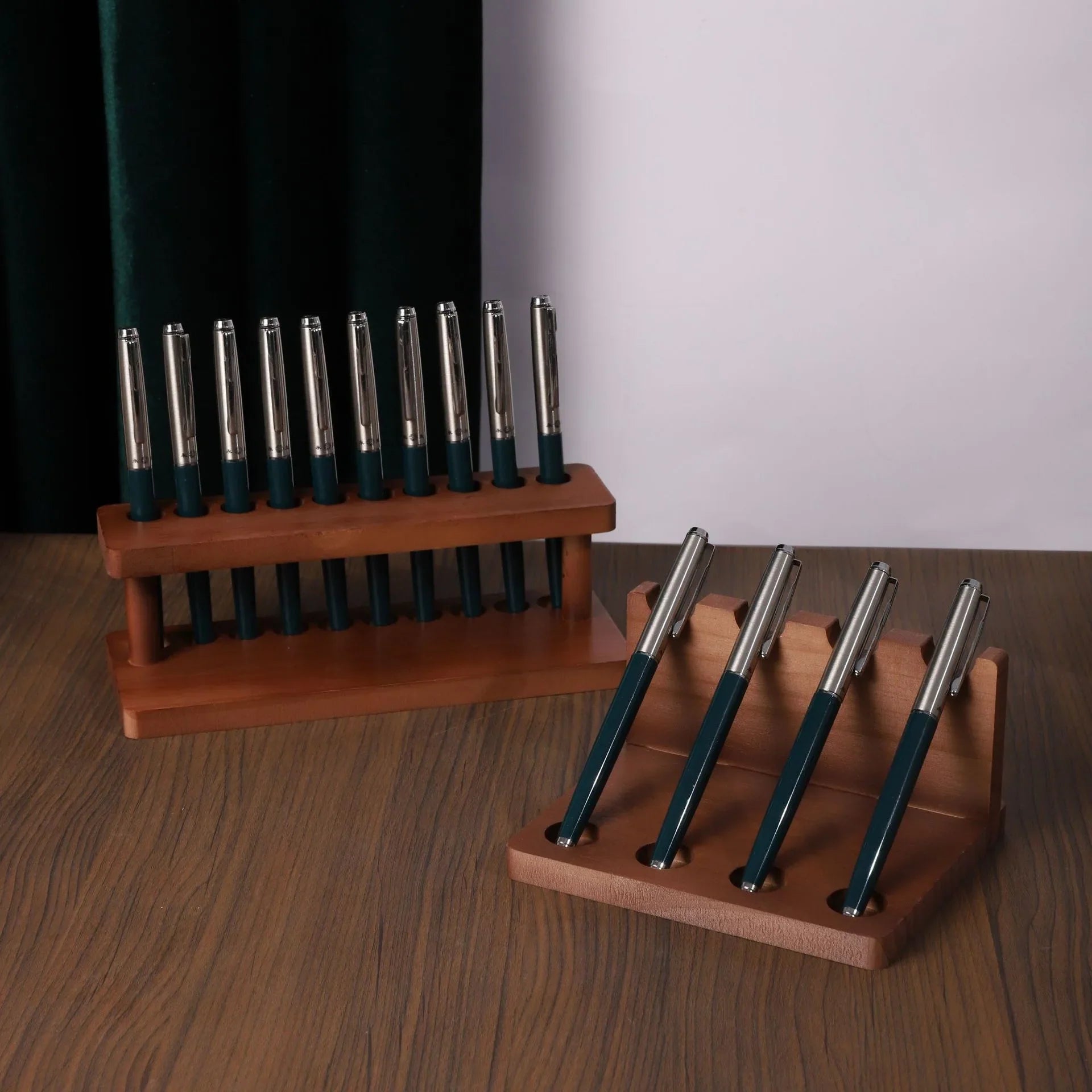 Walnut Wood Desk Organizer – Pen Holder, Phone Stand & Office Supply Storage Station