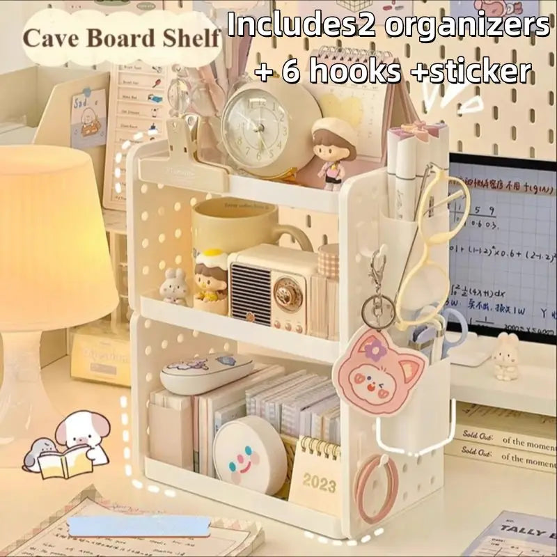 3-Tier Desktop Organizer – Desk Shelf, Pegboard & Pen Holder for Office and Study Storage