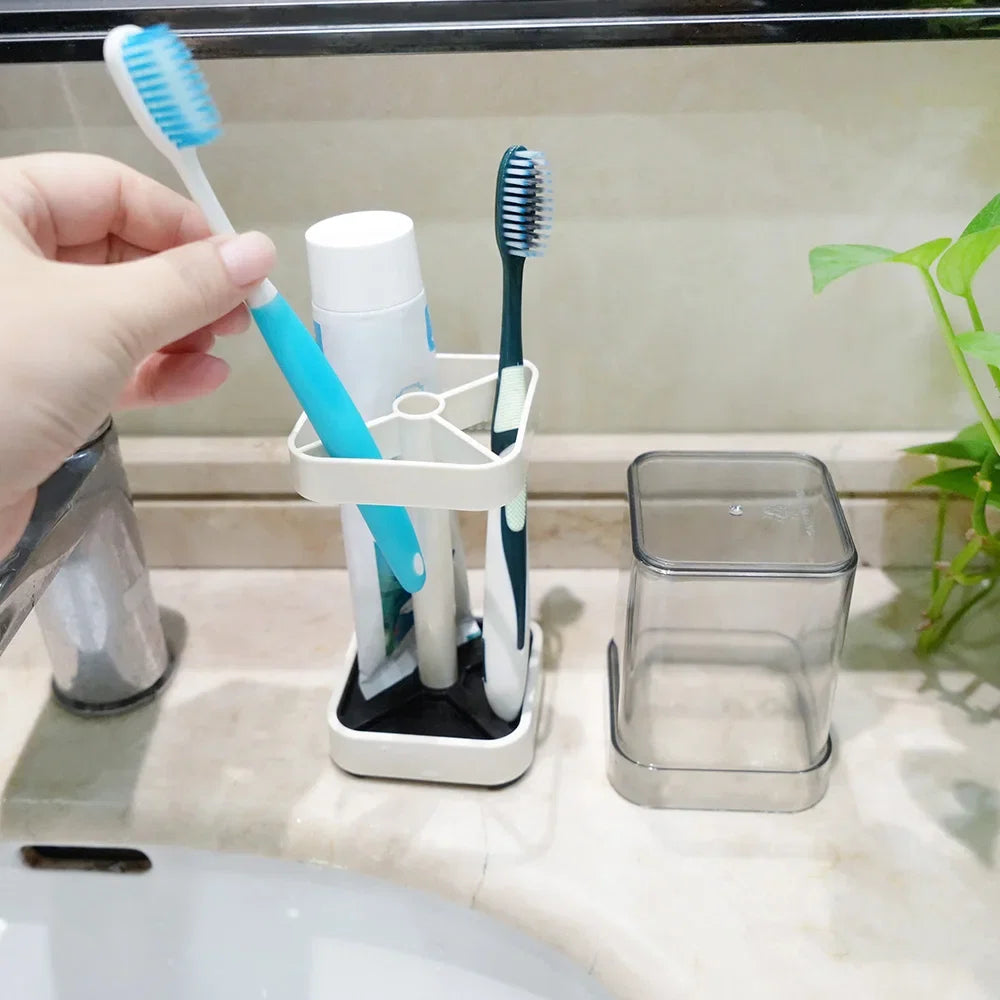 Covered Toothbrush Holder with Cup – Bathroom Toothbrush & Toothpaste Storage Organizer