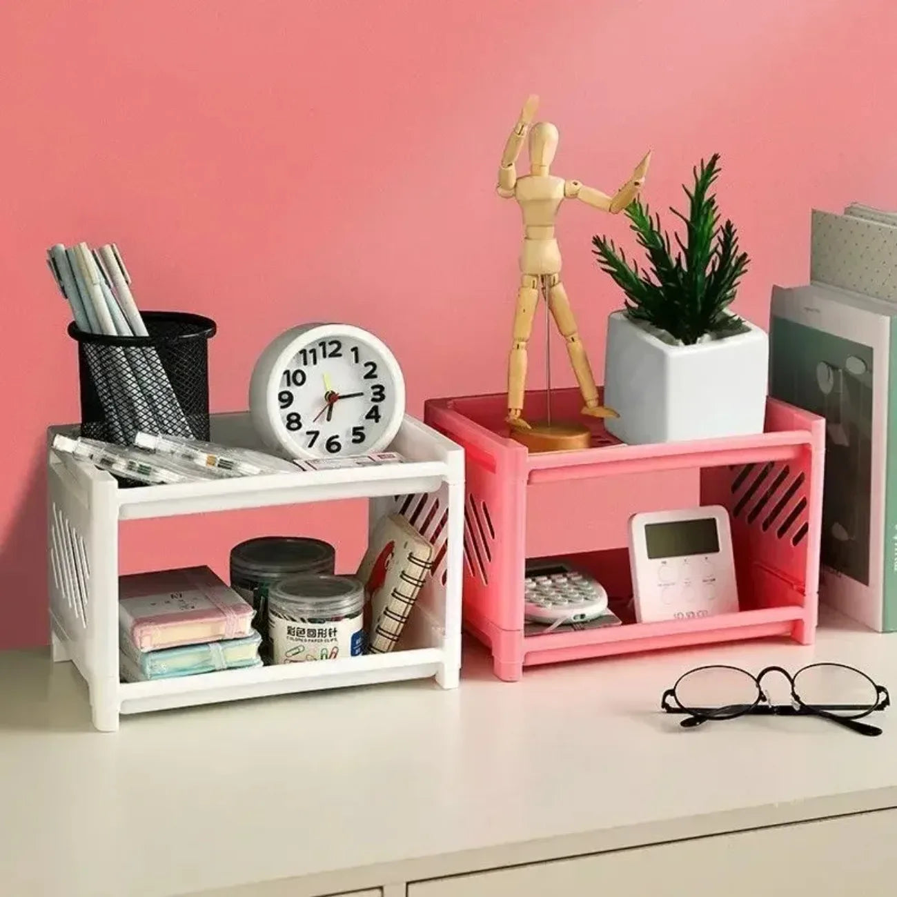Modern 2-Tier Desk Storage Rack – Open-Frame Office Organizer for Notebooks, Stationery & Supplies